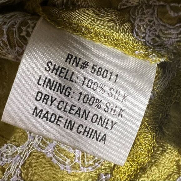 David Meister Chartreuse Embroidered Tunic Top Silk Shift Mini Dress - Picture 9 of 12